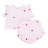 Pink Chicken Baby Girls Roey 2-Piece Set - Strawberry Embroidery