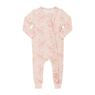 Pink Chicken Baby Girls Ruffle Bamboo Romper - Pink Ballerinas