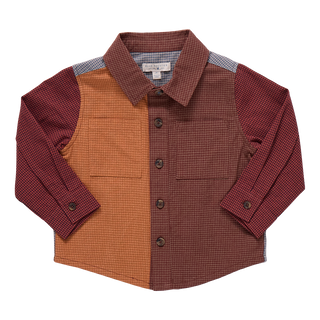 Blue Rooster Boys Jack Shirt - Mixed Checks
Two-tone shirt with maroon and orange checkered pattern on a white background