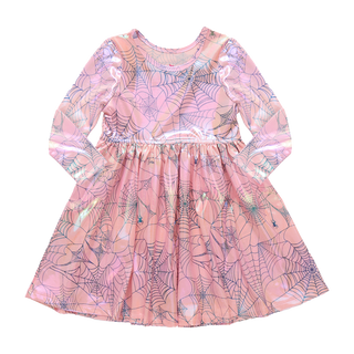 Pink Chicken Girls Lame Steph Dress - Pink Spider Web
Pink dress with spider web pattern on a white background
