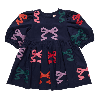 Pink Chicken Girls Brooke Dress - Multi Bow Applique
Navy blue dress with colorful bow patterns on a white background