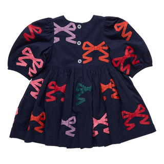 Pink Chicken Girls Brooke Dress - Multi Bow Applique
Navy blue dress with colorful bow patterns on a white background