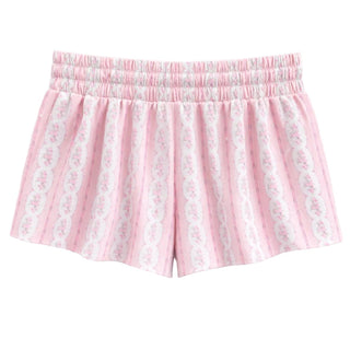 KatieJNYC Tween Farrah Short in baby pink cottage stripe, showing the back view of stylish shorts with a relaxed fit.
