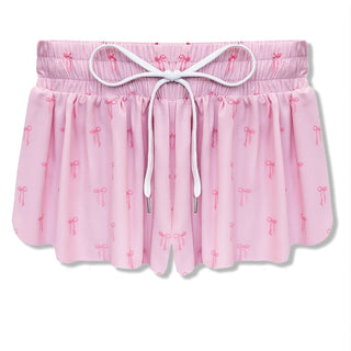 KatieJ NYC Tween Farrah Short - Pink Bows
Pink skirt with white drawstring on a white background