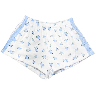 FBZ Blue Rose with Lace White Shorts
White shorts with blue floral pattern on a white background