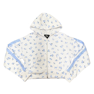 FBZ Blue Rose with Lace White Zip Up Hoodie