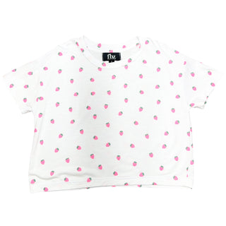 FBZ FBZ Pink Strawberry on White Boxy Tee
White crop top with pink polka dots on a white background