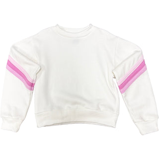FBZ Pink Multi Stripe Off White Sweatshirt
White cropped sweatshirt with pink stripes on sleeves against a white background