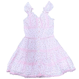 FBZ Pink Rose Stripe Eyelet Lace Trim Sleeveless Dress
Pink floral dress on a white background