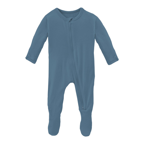 KicKee Pants Solid Footie with 2 Way Zipper - Parisian Blue, KicKee Pants, Blue, cf-size-0-3-months, cf-size-3-6-months, cf-size-6-9-months, cf-size-newborn, cf-size-preemie, cf-type-footie, 