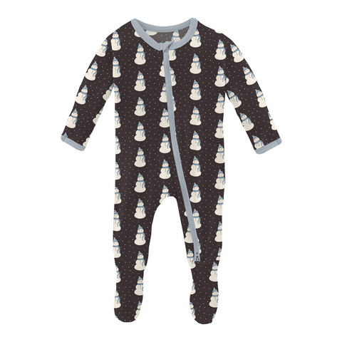 KicKee Pants Midnight Tiny Snowman Footie with 2 Way Zipper, KicKee Pants, All Things Holiday, cf-size-0-3-months, cf-size-3-6-months, cf-size-6-9-months, cf-size-newborn, cf-type-footie, cf-