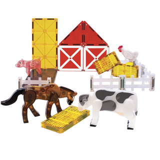 Magna-Tiles Farm™ 25-Piece Set
Set of farm animal toys including a horse, cow, pig, and chicken with a barn and gate on a white background.