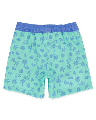 Feather 4 Arrow Sandy Shores swim trunks featuring a vibrant, beach-inspired pattern and comfortable fit for beach or pool.