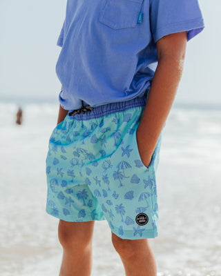 Feather 4 Arrow Sandy Shores swim trunks with a vibrant, colorful pattern and comfortable fit for beach or pool wear.