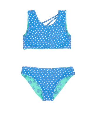 Feather 4 Arrow Aqua Crystal reversible bikini swimwear, featuring a vibrant summer sun design and adjustable straps.