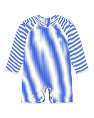 Feather 4 Arrow Cali Rashguard Surf Suit - Marina Blue
Blue and white striped baby romper on a white background