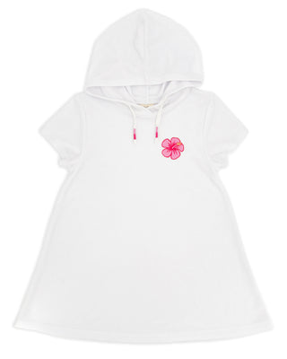 Feather 4 Arrow Summer Vibes Cover Up - White
White hooded poncho with pink floral design on a white background