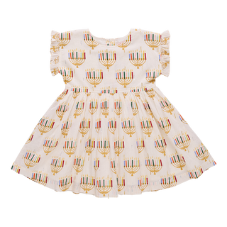 Pink Chicken Girls Adaline Dress - Colorful Menorahs
Children's dress with Menorah pattern on a white background