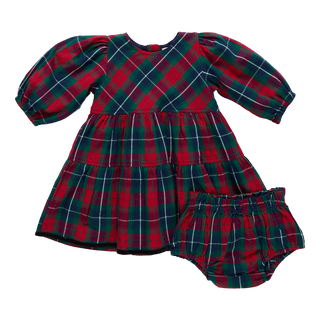 Pink Chicken Baby Girls Maribelle Dress Set - Red Tartan
Red and green plaid baby dress with matching bloomers on a white background