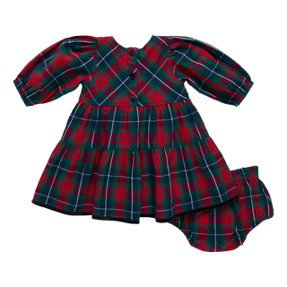 Pink Chicken Baby Girls Maribelle Dress Set - Red Tartan
Red and green plaid baby dress with bloomers on a white background