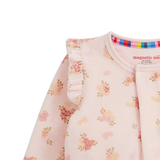 Magnetic Me Girls Velour Footie - Floral
Baby outfit with floral pattern and colorful trim on a white background