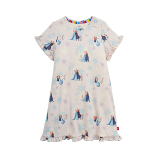 Magnificent Baby Magnetic Me x Disney Frozen RightFit™ magnetic nightgown with ruffle details for girls.