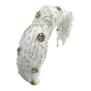 Bari Lynn Jeweled Sprinkle Tulle Knot Headband - White