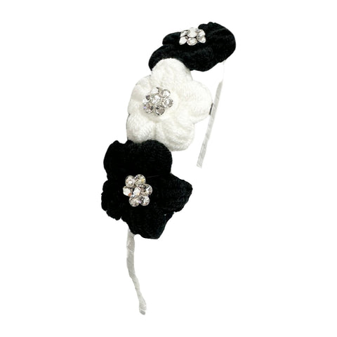 Bari Lynn Crystallized Crochet Triple Flower Headband - Black & White, Bari Lynn, Bari Lynn, Bari Lynn Headband, Bari Lynn Headbands, Black, Black & White, cf-type-headband, cf-vendor-bari-ly