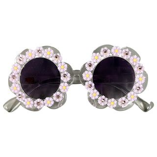 Bari Lynn Daisy Charm Swarovski Embellished Sunglasses - Lavender
Sunglasses with floral design on a white background
