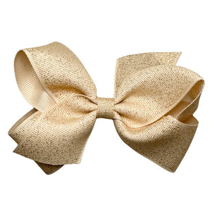 Large Wee Ones Champagne Glitter Grosgrain Hair Bow on Clippie
Beige bow on a white background