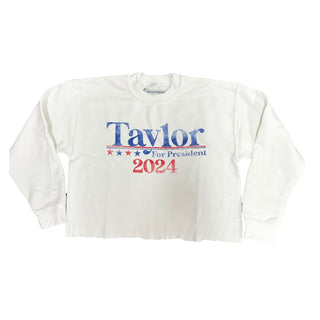 Prince Peter Kids/Tween Taylor For President Distressed Crop Sweatshirt - White
