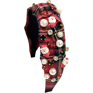 Plaid Rhinestone Pearl Santa Knot Headband, Basically Bows & Bowties, All Things Holiday, cf-type-headband, cf-vendor-basically-bows-&-bowties, Christmas, Christmas Headband, Headband, Pearl 