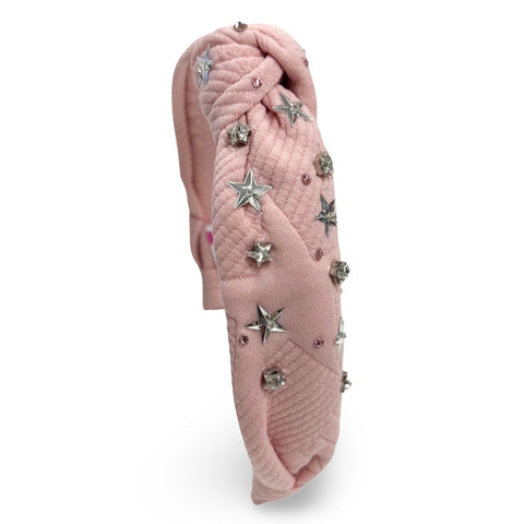 Bari Lynn Textured Fabric Jeweled Knot Headband - Pink