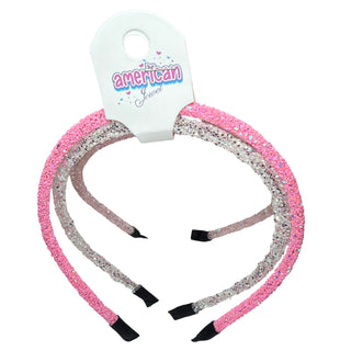 American Jewel Glitter Thin Headband 3-pack featuring pink sugar-colored headbands with sparkling glitter accents.