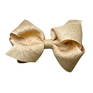 Small Wee Ones Champagne Glitter Grosgrain Hair Bow on Clippie
Beige textured hair bow on a white background