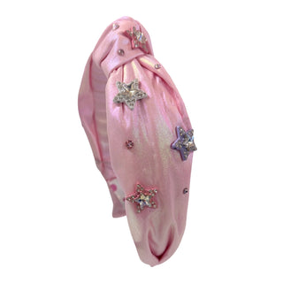 Pink Bari Lynn Galaxy Stars Knot Headband with a knot design and star pattern, perfect for stylish accessories.