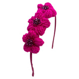 Bari Lynn Crystallized Crochet Triple Flower Headband - Fuchsia, Bari Lynn, Bari Lynn, Bari Lynn Headband, Bari Lynn Headbands, cf-type-headband, cf-vendor-bari-lynn, Crochet Flower, Crystall