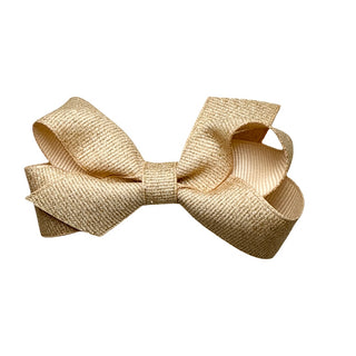 Mini Wee Ones Champagne Glitter Grosgrain Hair Bow on Clippie 
Beige bow on a white background