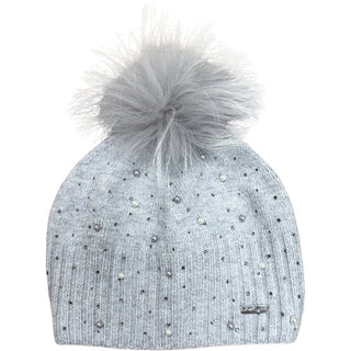 Bari Lynn Scattered Pearl & Crystal Hat - Grey, Bari Lynn, Bari Lynn, Bari Lynn Beanie, Bari Lynn Fur Pom Beanie, Bari Lynn Jewel Fur Pom Beanie, Beanie, cf-type-hats, cf-vendor-bari-lynn, Cr