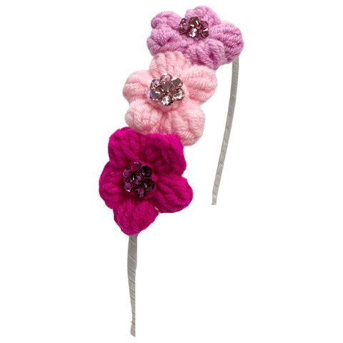 Bari Lynn Crystallized Crochet Triple Flower Headband - Pink & Purple, Bari Lynn, Bari Lynn, Bari Lynn Headband, Bari Lynn Headbands, cf-type-headband, cf-vendor-bari-lynn, Crochet Flower, Cr