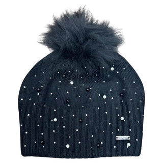 Bari Lynn Scattered Pearl & Crystal Hat - Black, Bari Lynn, Bari Lynn, Bari Lynn Beanie, Bari Lynn Fur Pom Beanie, Bari Lynn Jewel Fur Pom Beanie, Beanie, Black, cf-type-hats, cf-vendor-bari-