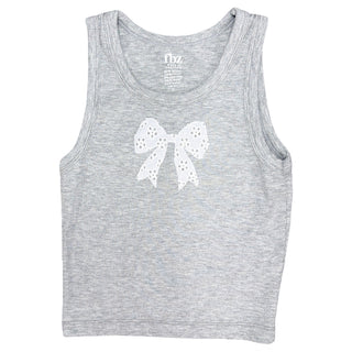 FBZ White Eyelet Bow Mist Grey Tank