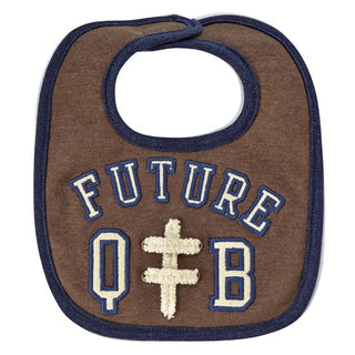 Mud Pie Future QB Football Bib Bib with 'Future QB' text and football graphic on a brown background