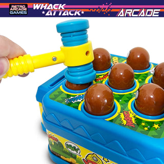 Whack Attack Arcade - Light and Sound Hammer Game
Toy hammer game with brown balls and colorful design, featuring 'Whack Attack Arcade' branding.