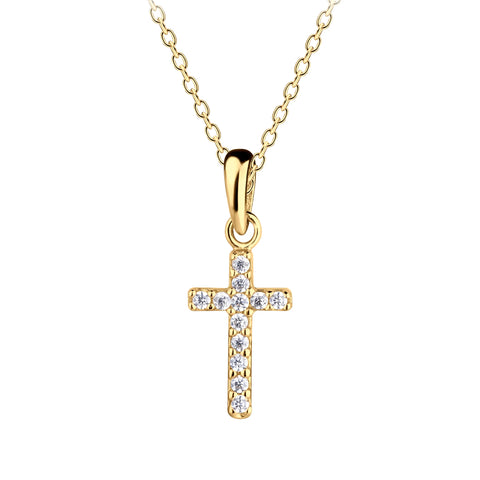 Cherished Moments 14K Gold-Plated Children's Cross Necklace with CZs