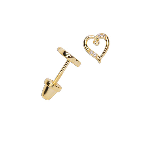 Cherished Moments 14K Gold-Plated Heart (Open) Earrings with Screw Back