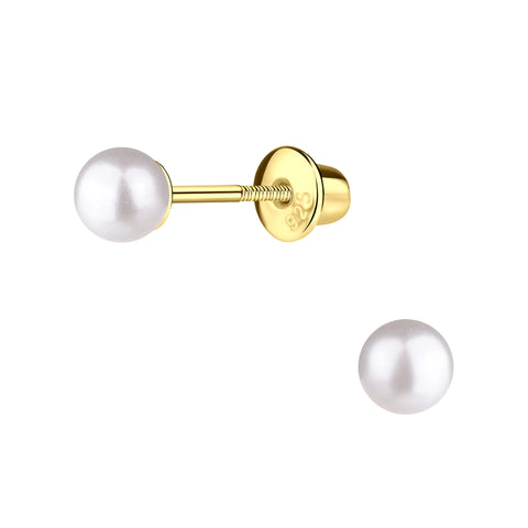 Cherished Moments 14K Gold-Plated White Pearl Earrings with Screw Back