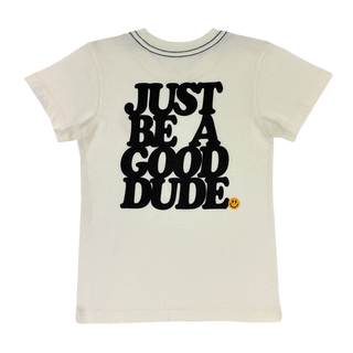 Back view of Tiny Whales Good Dude Tee in natural color, featuring a casual crew neck and relaxed fit.
