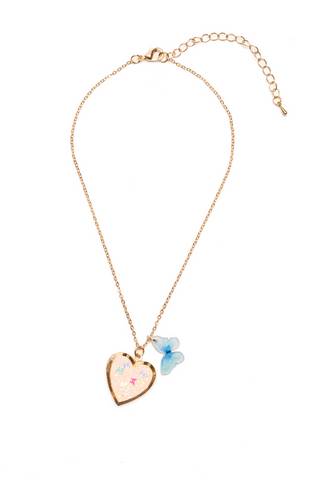 Great Pretenders Butterfly Heart Locket Necklace
Necklace with heart-shaped pendant and butterfly charm on a white background