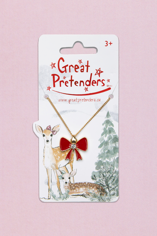 Great Pretenders Holiday Bow Necklace
Deer-themed necklace on a 'Great Pretenders' branded card with a pink background